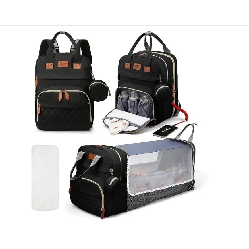 תיק חיתולים נייד עם מיטת החתלה וטעינת USB